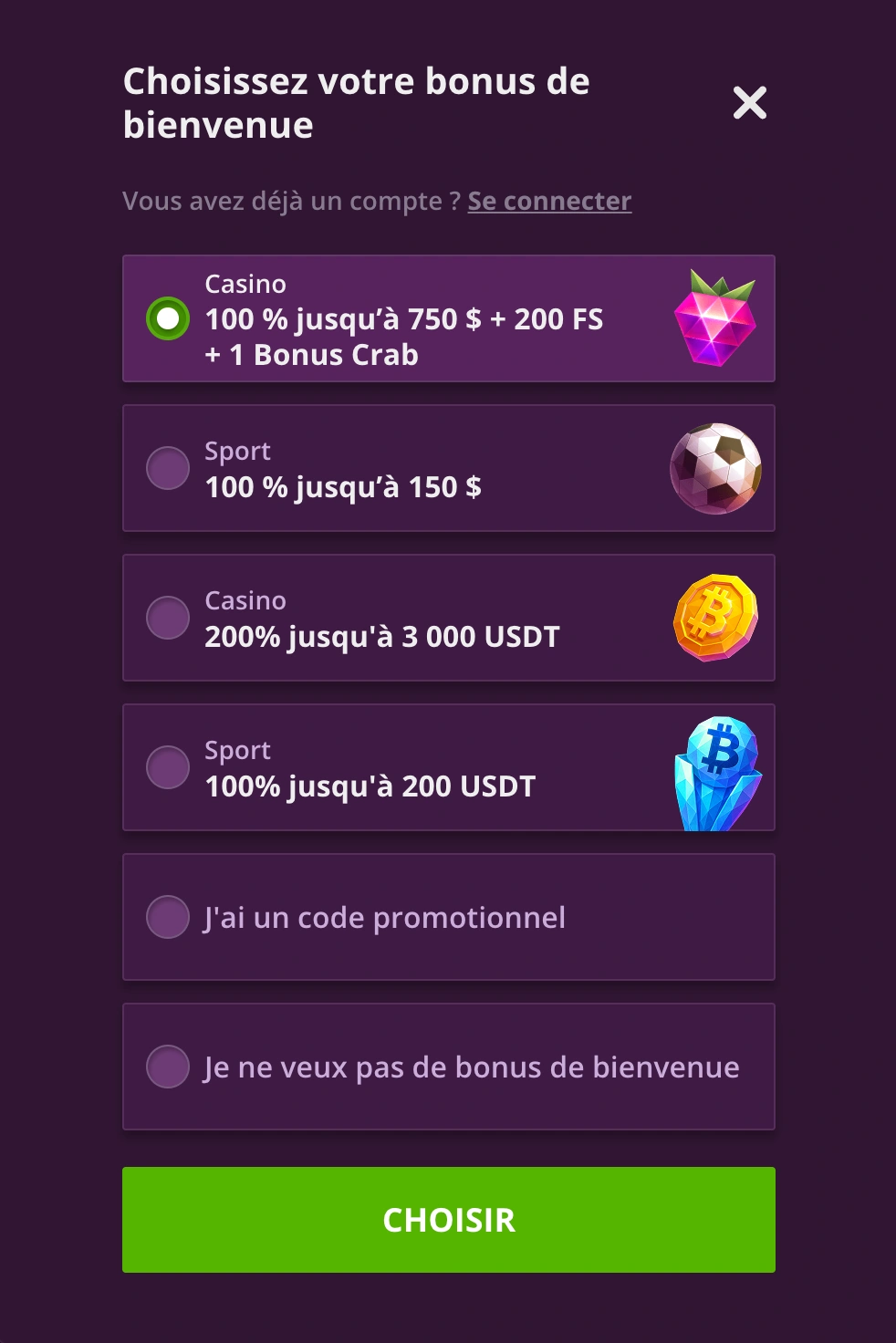 Bonus de bienvenue